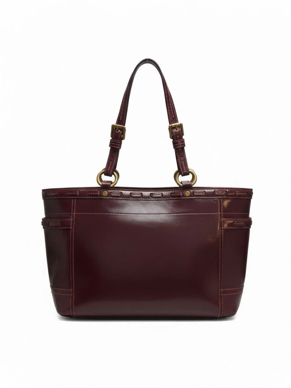 Coach Maroon Leather Tote with Brass Rings